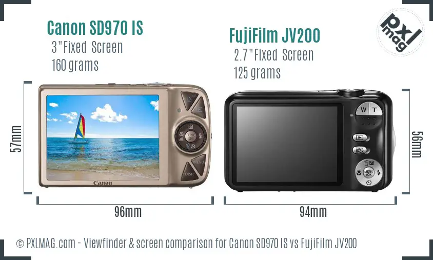 Canon SD970 IS vs FujiFilm JV200 Screen and Viewfinder comparison