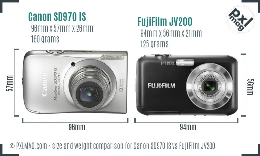 Canon SD970 IS vs FujiFilm JV200 size comparison