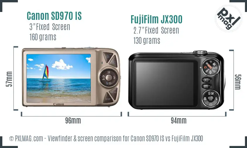Canon SD970 IS vs FujiFilm JX300 Screen and Viewfinder comparison