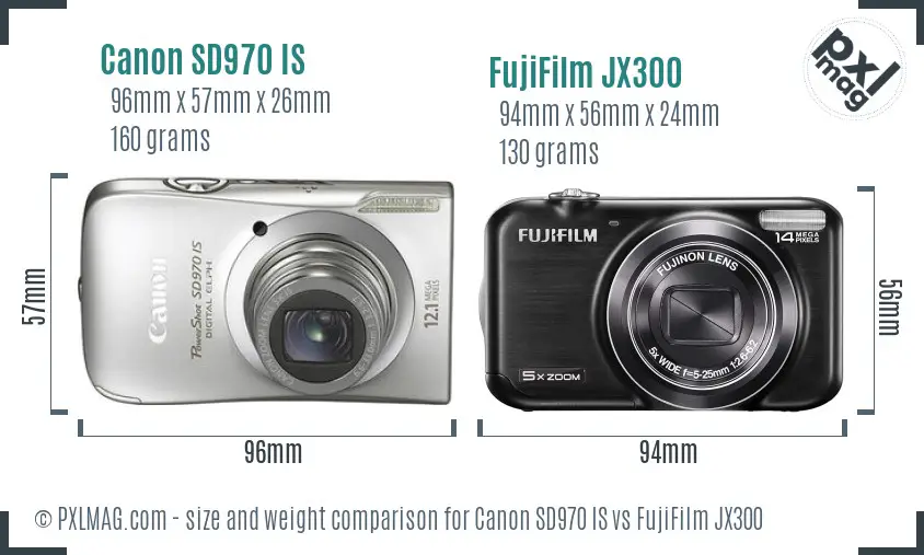 Canon SD970 IS vs FujiFilm JX300 size comparison Canon SD970 IS vs FujiFilm JX300 size comparison