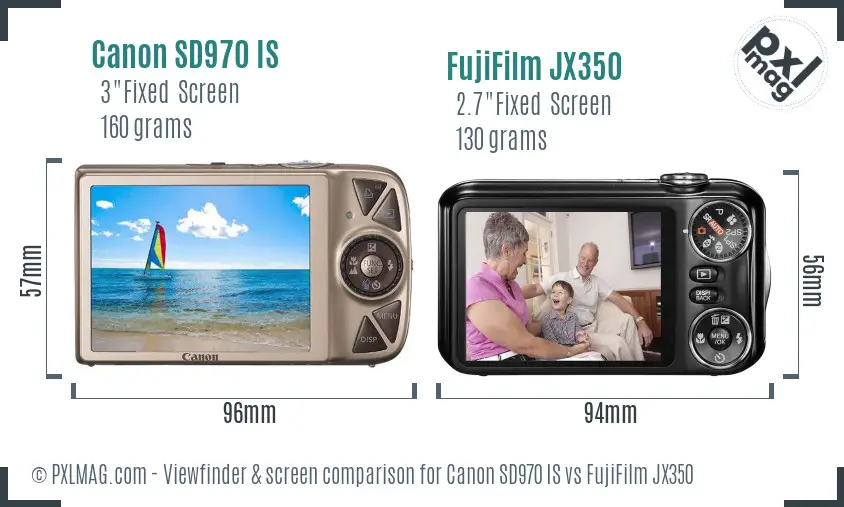 Canon SD970 IS vs FujiFilm JX350 Screen and Viewfinder comparison