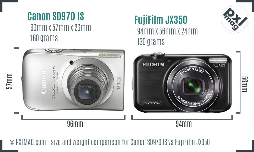 Canon SD970 IS vs FujiFilm JX350 size comparison