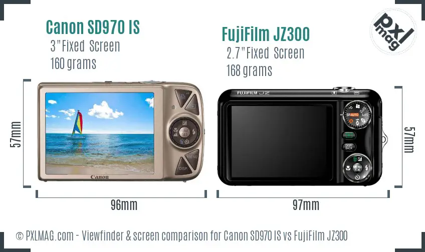 Canon SD970 IS vs FujiFilm JZ300 Screen and Viewfinder comparison