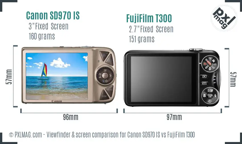 Canon SD970 IS vs FujiFilm T300 Screen and Viewfinder comparison