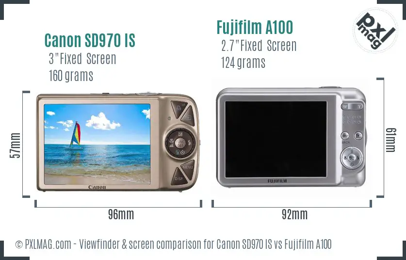 Canon SD970 IS vs Fujifilm A100 Screen and Viewfinder comparison