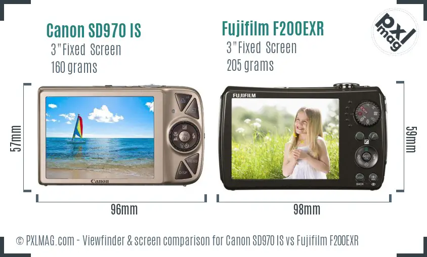 Canon SD970 IS vs Fujifilm F200EXR Screen and Viewfinder comparison