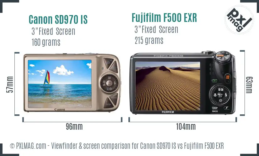 Canon SD970 IS vs Fujifilm F500 EXR Screen and Viewfinder comparison