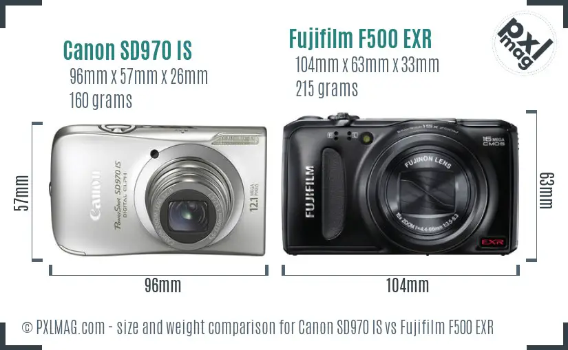Canon SD970 IS vs Fujifilm F500 EXR size comparison