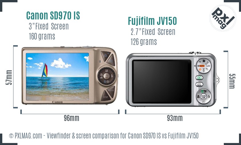 Canon SD970 IS vs Fujifilm JV150 Screen and Viewfinder comparison