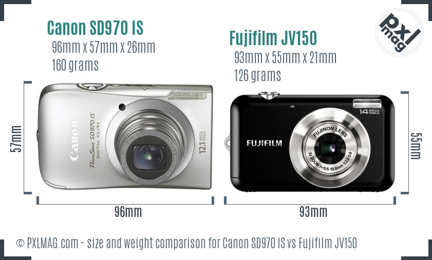 Canon SD970 IS vs Fujifilm JV150 size comparison