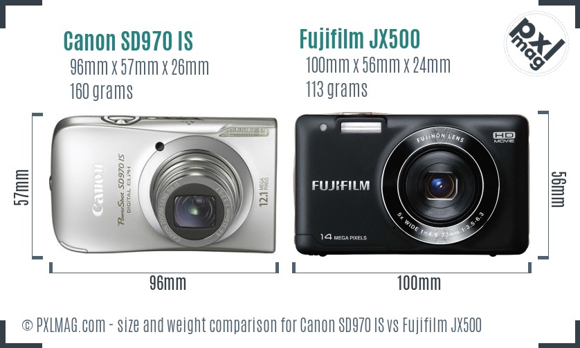 Canon SD970 IS vs Fujifilm JX500 size comparison Canon SD970 IS vs Fujifilm JX500 size comparison