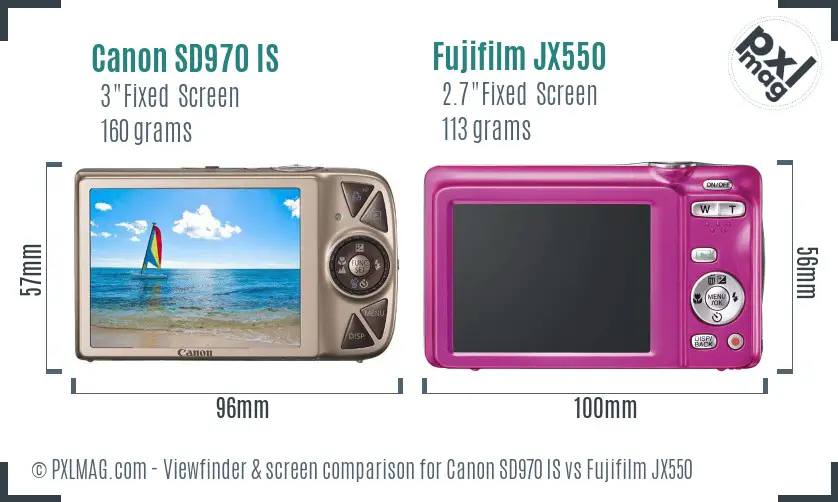 Canon SD970 IS vs Fujifilm JX550 Screen and Viewfinder comparison