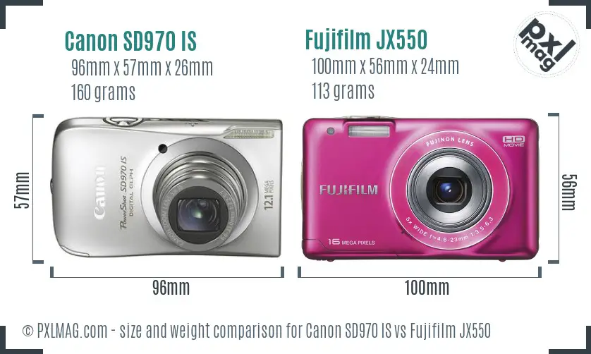 Canon SD970 IS vs Fujifilm JX550 size comparison