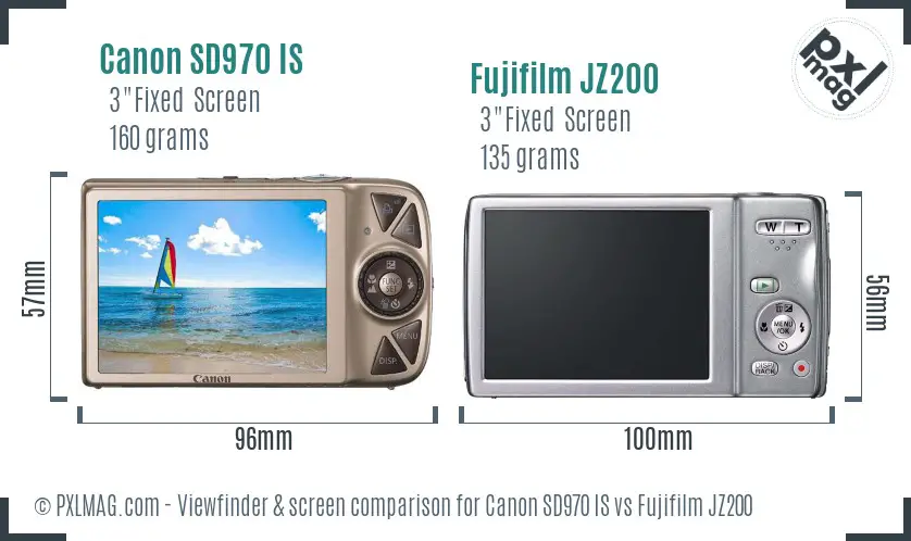 Canon SD970 IS vs Fujifilm JZ200 Screen and Viewfinder comparison
