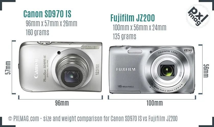 Canon SD970 IS vs Fujifilm JZ200 size comparison