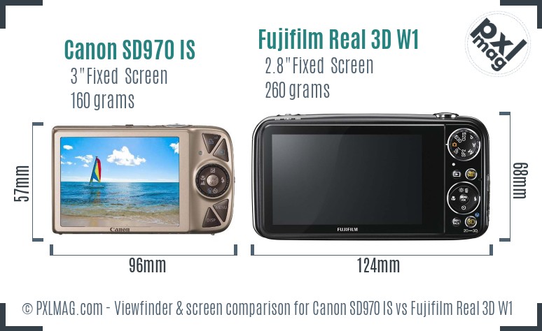 Canon SD970 IS vs Fujifilm Real 3D W1 Screen and Viewfinder comparison