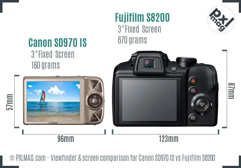 Canon SD970 IS vs Fujifilm S8200 Screen and Viewfinder comparison