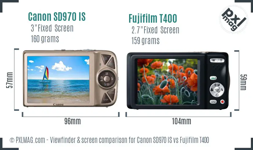 Canon SD970 IS vs Fujifilm T400 Screen and Viewfinder comparison