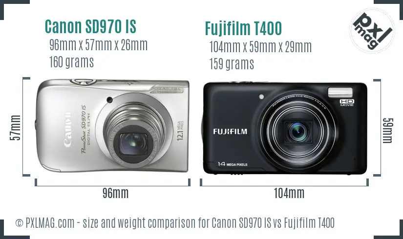 Canon SD970 IS vs Fujifilm T400 size comparison