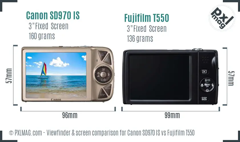 Canon SD970 IS vs Fujifilm T550 Screen and Viewfinder comparison