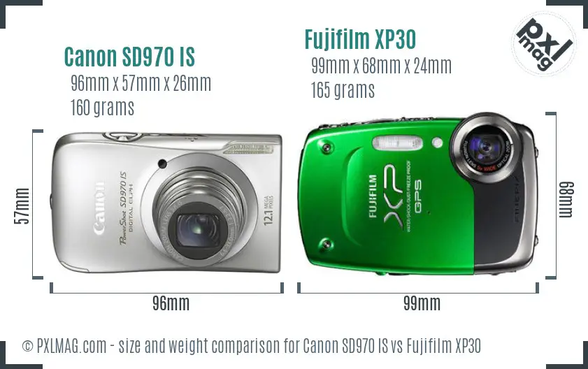 Canon SD970 IS vs Fujifilm XP30 size comparison Canon SD970 IS vs Fujifilm XP30 size comparison