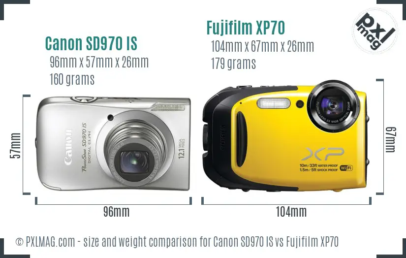 Canon SD970 IS vs Fujifilm XP70 size comparison Canon SD970 IS vs Fujifilm XP70 size comparison
