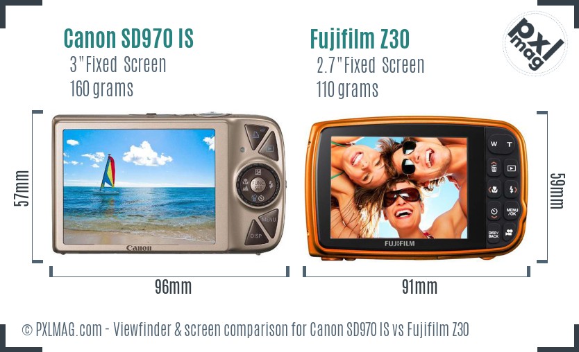 Canon SD970 IS vs Fujifilm Z30 Screen and Viewfinder comparison