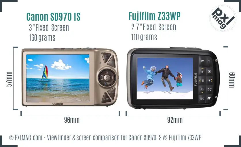 Canon SD970 IS vs Fujifilm Z33WP Screen and Viewfinder comparison Canon SD970 IS vs Fujifilm Z33WP Screen and Viewfinder comparison