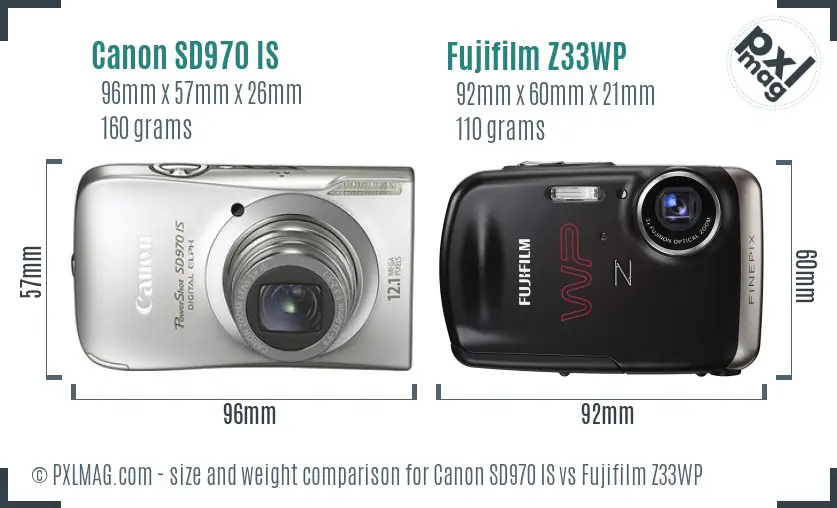 Canon SD970 IS vs Fujifilm Z33WP size comparison Canon SD970 IS vs Fujifilm Z33WP size comparison
