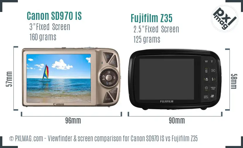 Canon SD970 IS vs Fujifilm Z35 Screen and Viewfinder comparison