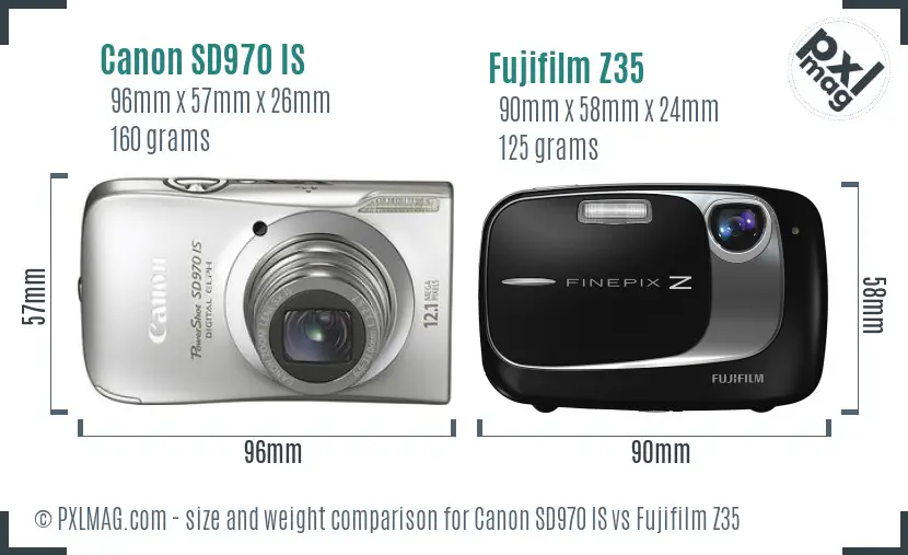 Canon SD970 IS vs Fujifilm Z35 size comparison