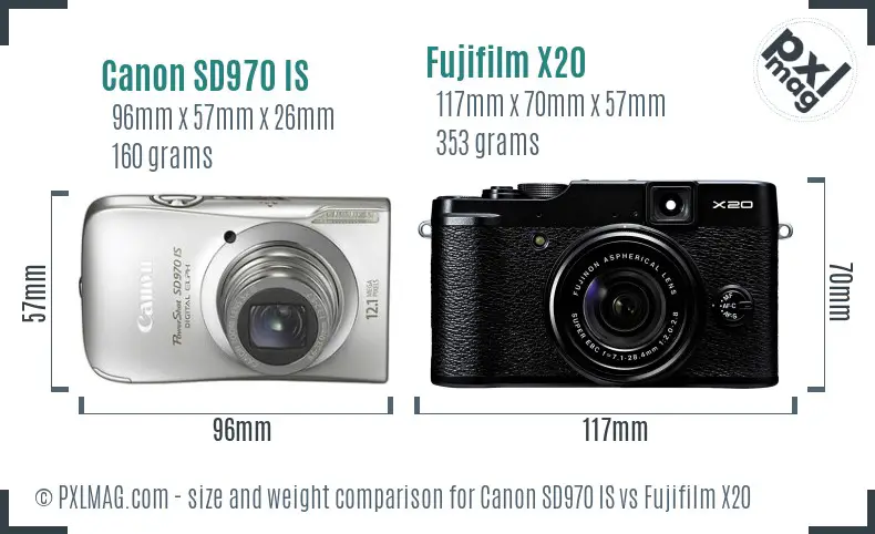 Canon SD970 IS vs Fujifilm X20 size comparison