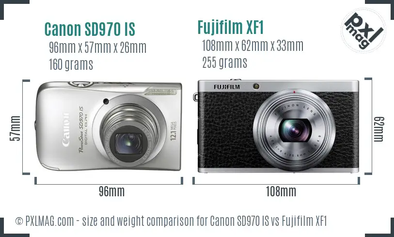 Canon SD970 IS vs Fujifilm XF1 size comparison Canon SD970 IS vs Fujifilm XF1 size comparison