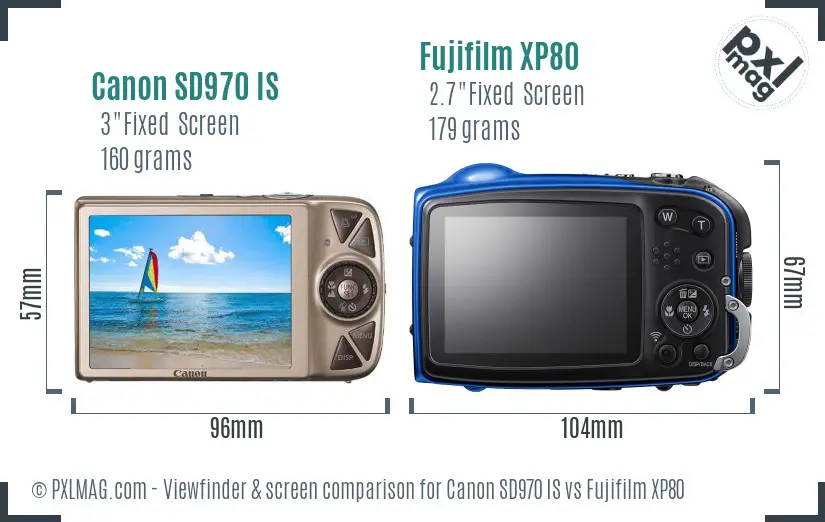 Canon SD970 IS vs Fujifilm XP80 Screen and Viewfinder comparison