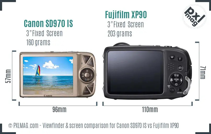 Canon SD970 IS vs Fujifilm XP90 Screen and Viewfinder comparison