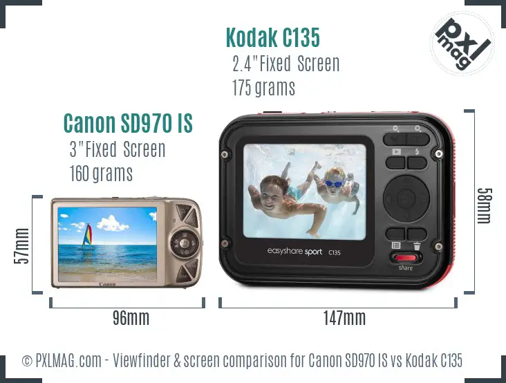 Canon SD970 IS vs Kodak C135 Screen and Viewfinder comparison