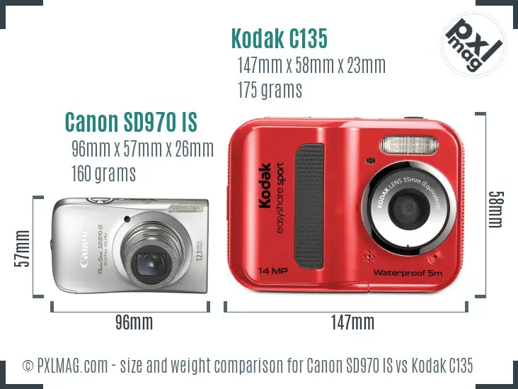 Canon SD970 IS vs Kodak C135 size comparison