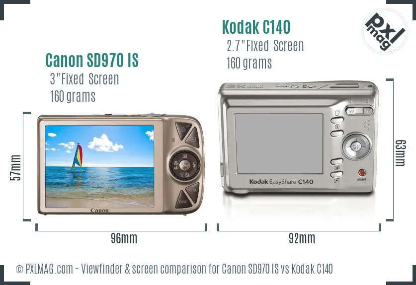 Canon SD970 IS vs Kodak C140 Screen and Viewfinder comparison