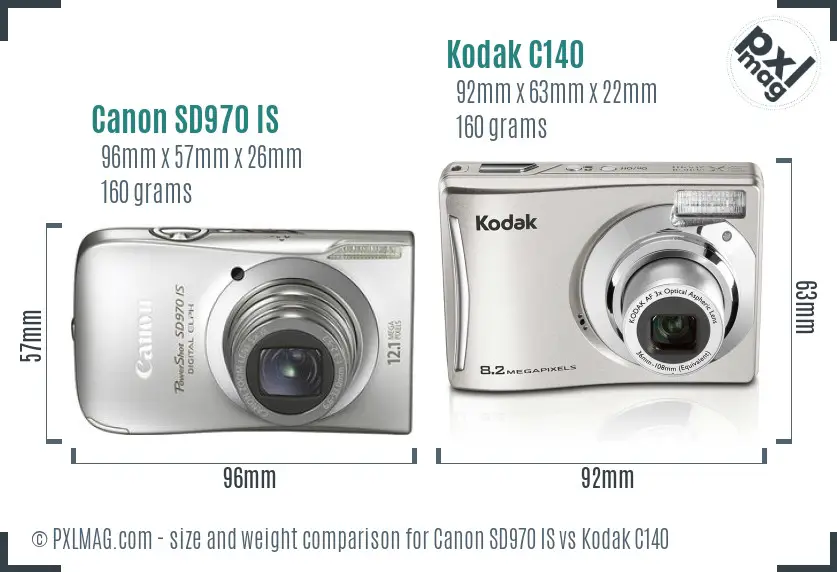 Canon SD970 IS vs Kodak C140 size comparison