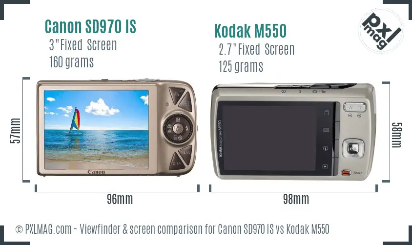 Canon SD970 IS vs Kodak M550 Screen and Viewfinder comparison Canon SD970 IS vs Kodak M550 Screen and Viewfinder comparison