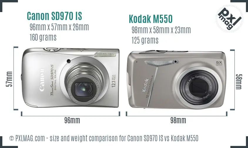 Canon SD970 IS vs Kodak M550 size comparison Canon SD970 IS vs Kodak M550 size comparison