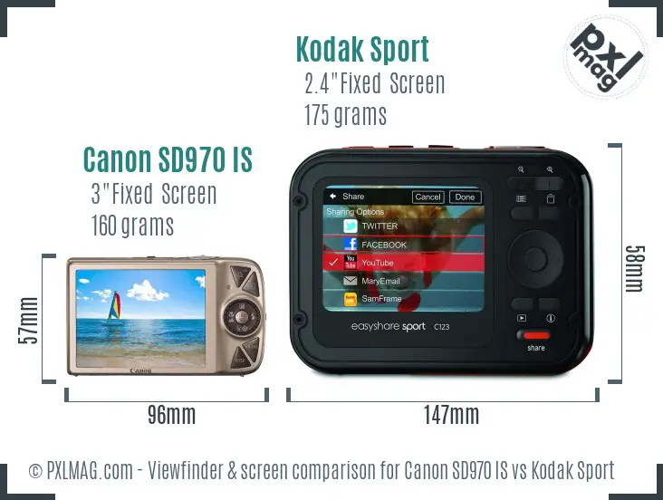 Canon SD970 IS vs Kodak Sport Screen and Viewfinder comparison