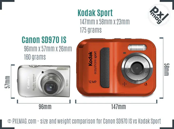 Canon SD970 IS vs Kodak Sport size comparison