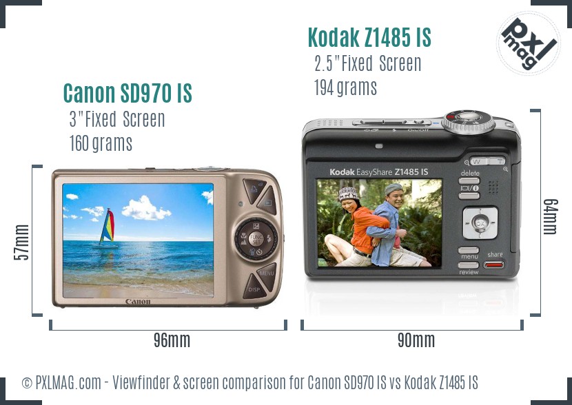 Canon SD970 IS vs Kodak Z1485 IS Screen and Viewfinder comparison