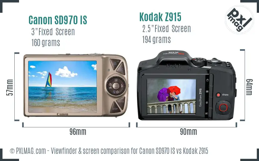 Canon SD970 IS vs Kodak Z915 Screen and Viewfinder comparison