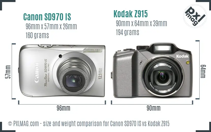 Canon SD970 IS vs Kodak Z915 size comparison Canon SD970 IS vs Kodak Z915 size comparison