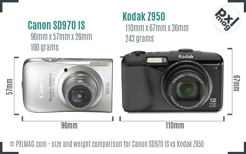 Canon SD970 IS vs Kodak Z950 size comparison