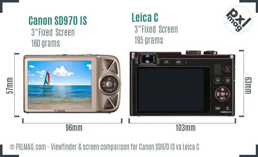 Canon SD970 IS vs Leica C Screen and Viewfinder comparison