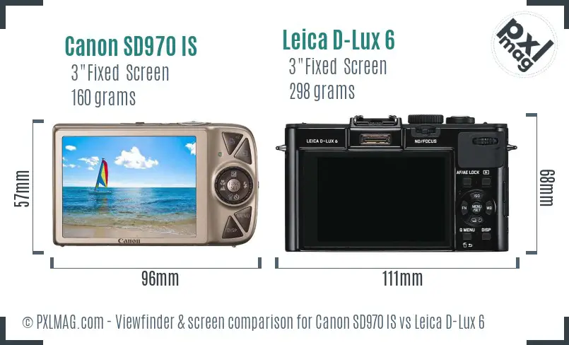 Canon SD970 IS vs Leica D-Lux 6 Screen and Viewfinder comparison