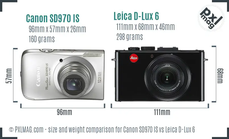Canon SD970 IS vs Leica D-Lux 6 size comparison